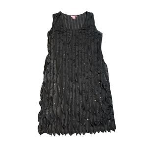Sunny Leigh Sequin Black Pleated Eyelash Dress SZ Medium Cocktail Dress Flapper